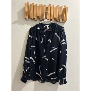 Joie Navy Brushstroke-Print Long Sleeve Blouse